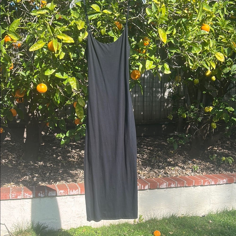 AG Elegant Black Maxi Dress with side slit and skinny straps